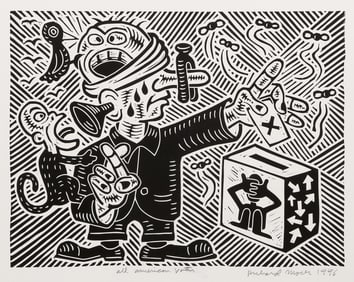 Richard Mock, All American Voter, Linocut on BFK Rives