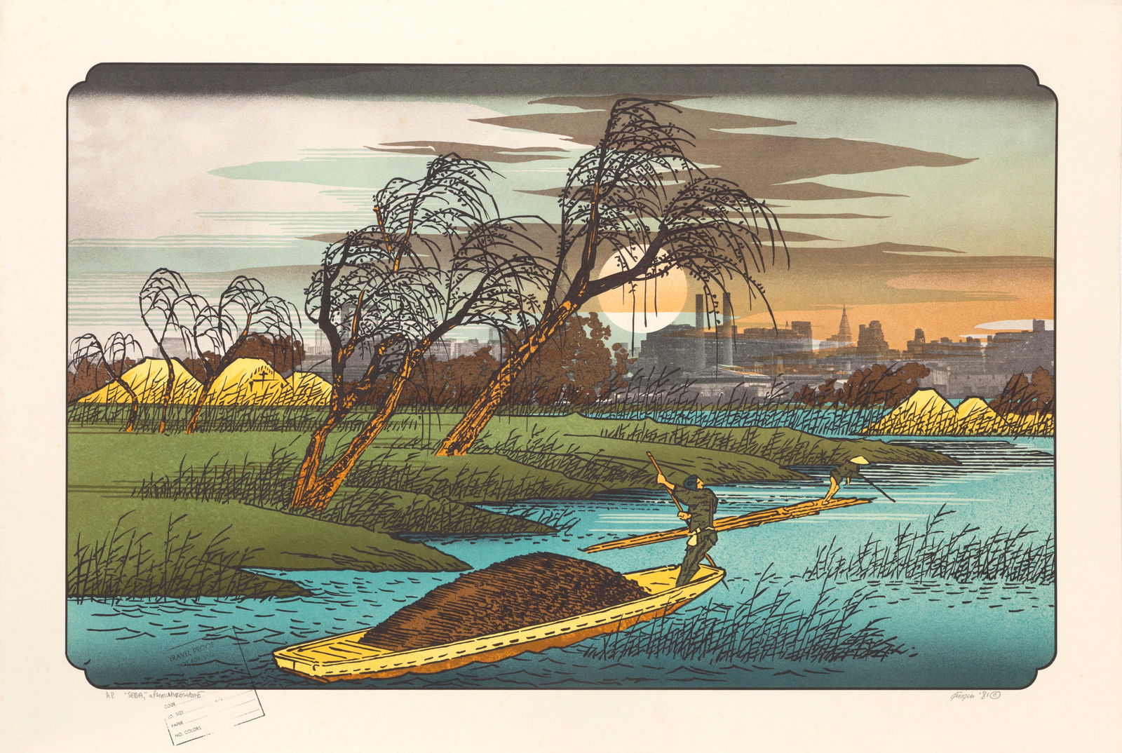 Michael Knigin, Seba (After Hiroshige), Screenprint: Artist: Michael Knigin, American (1942 - 2011) Title: Seba (After Hiroshige) Year: 1981 Medium: Screenprint, signed in pencil Edition: AP Image Size: 19 x 30.5 inches Size: 24.5 x 36 in. (62.23 x 91.4