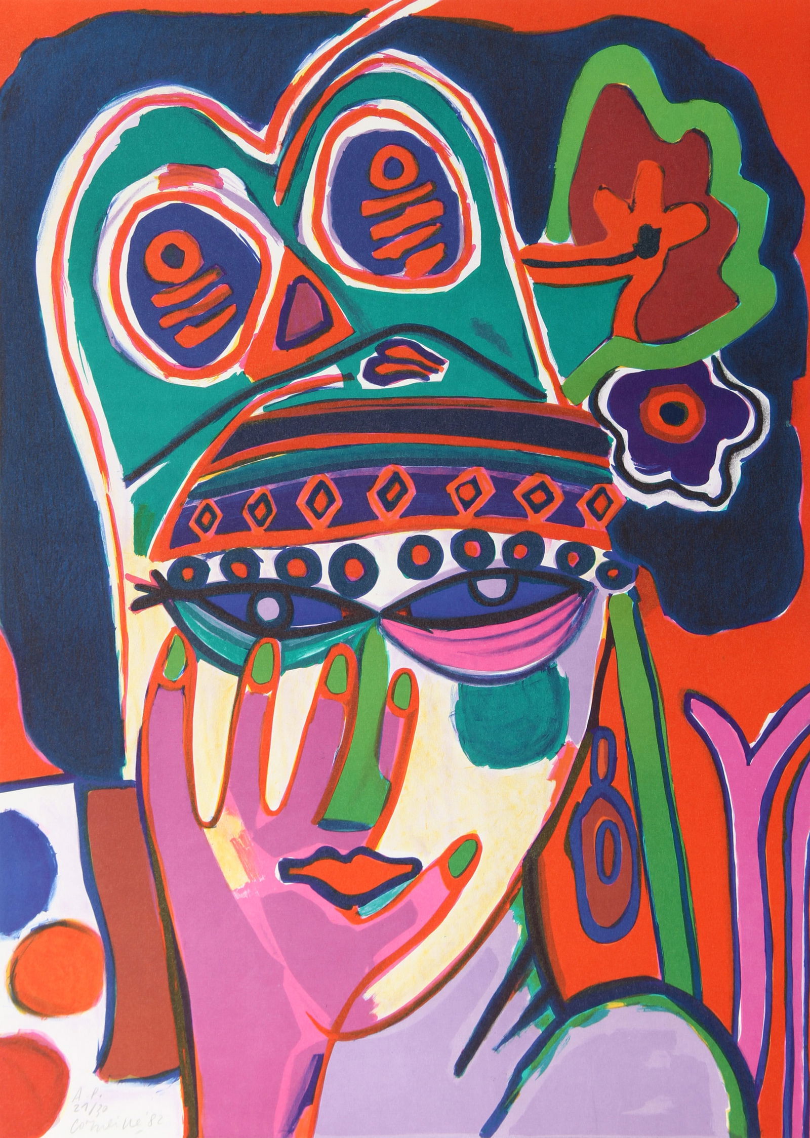 Corneille, Portrait I, Lithograph on Arches: Artist: Corneille, Belgian (1922 - 2010) Title: Portrait I Year: 1982 Medium: Lithograph on Arches, signed and numbered in pencil Edition: 250, AP 30 Size: 29 x 20.5 in. (73.66 x 52.07 cm)