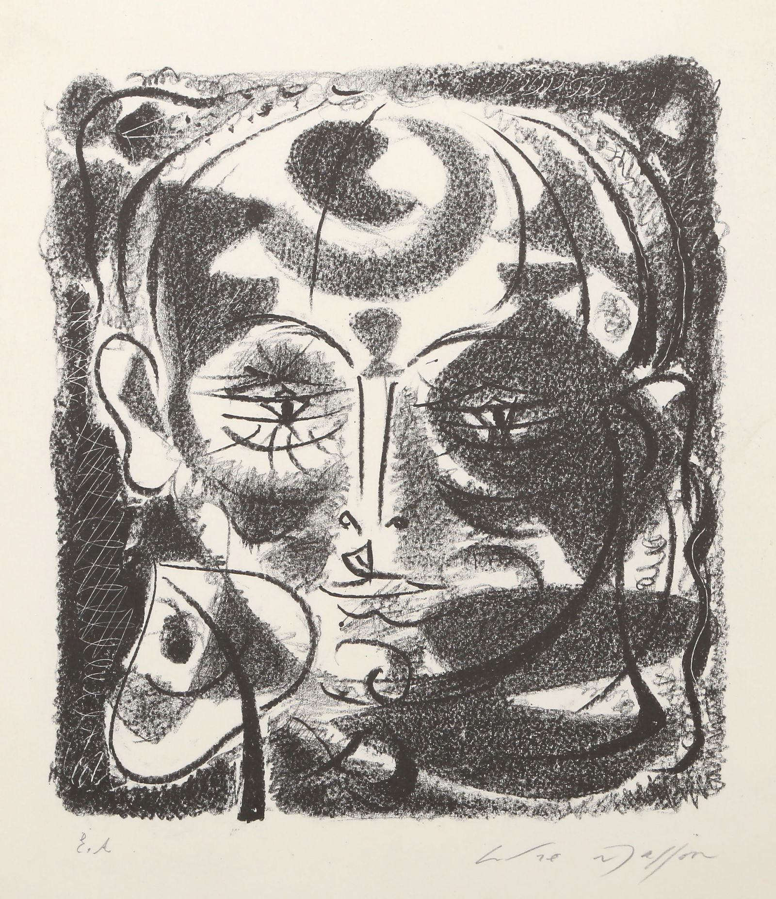 Andre Masson, Visage a? travers les feuilles, Lithograph: Artist: Andre Masson, French (1896 - 1987) Title: Visage a? travers les feuilles Year: 1945 Medium: Lithograph, signed and numbered in pencil Edition: EA Image Size: 9.75 x 8.75 inches Size: 14 x 11 i