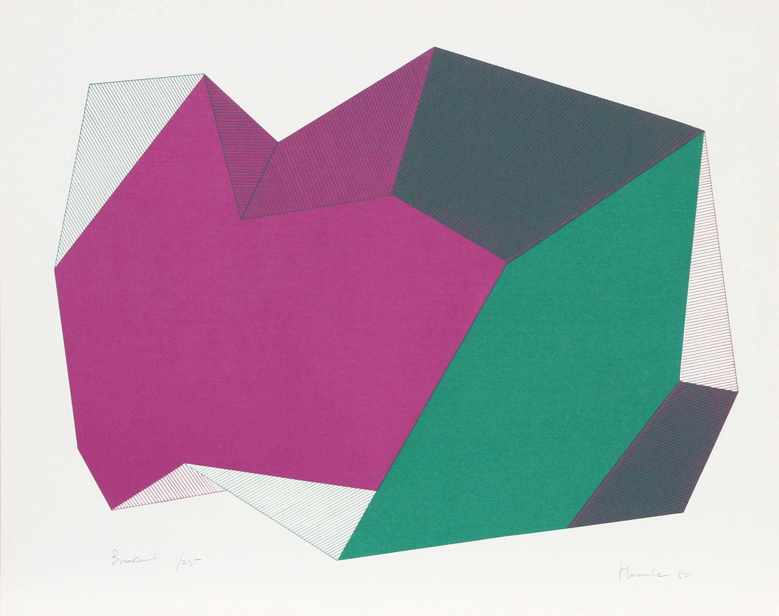 Jean-Marie Haessle, Breakout, Screenprint: Artist: Jean-Marie Haessle, American (1939 - ) Title: Breakout Year: 1980 Medium: Screenprint, signed and numbered in pencil Edition: 295 Size: 23 in. x 29 in. (58.42 cm x 73.66 cm) Description: Jean-