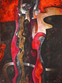 Byron Galvez, Mujer en Rojo, Lithograph on Arches