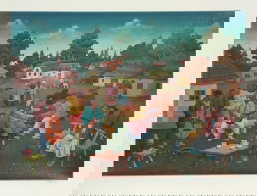 Ivan Generalic, Village Dance, Screenprint
