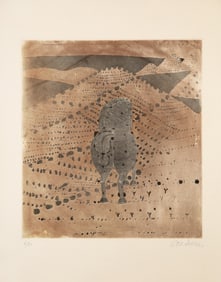 Brigitte Coudrain, Horse in Desert, Etching