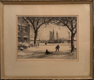 Gordon Grant, Arching Elms in Winter, Lithograph