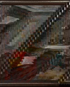Unknown Artist, Living Room Interior, Oil on Canvas