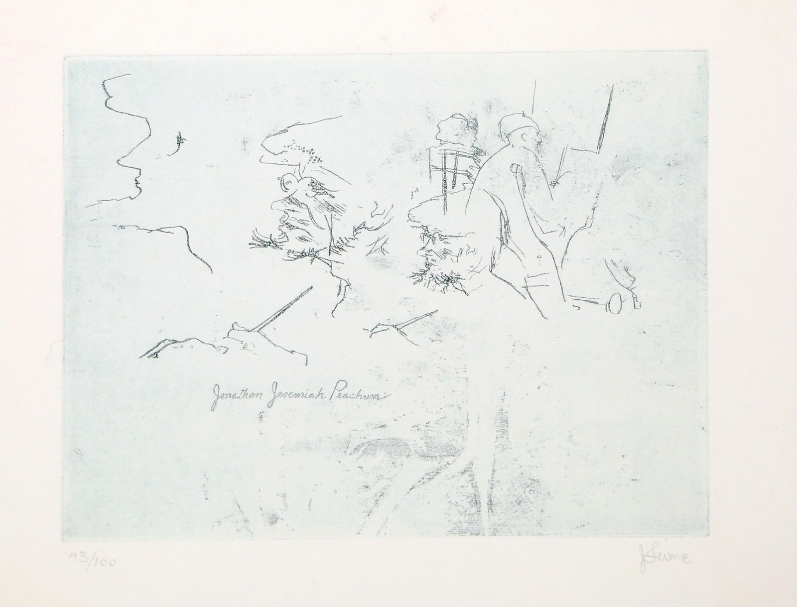 Jack Levine, V from Dreigroschenfilm, Soft Ground Etching: Artist: Jack Levine, American (1915 - 2010) Title: V from Dreigroschenfilm Year: 1967 Medium: Soft Ground Etching, Signed and numbered in Pencil Edition: 43/100 Size: 14 x 18 in. (35.56 x 45.72 cm)