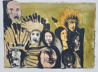 Leonard Baskin, Indian Faces, Lithograph