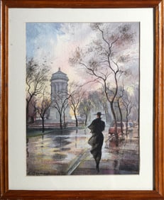 Erik Freyman, Sunset Walk, Watercolor with pastels on paper