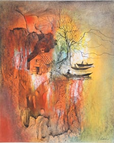 Luz, Winter Stream, Gouache and Ink on Paper mounted to Board