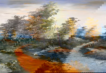 Shumu Fu, Orange Path in Landscape (84), Oil on Canvas