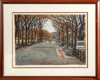 Unknown Artist, Central Park in the Fall, Watercolor on Paper