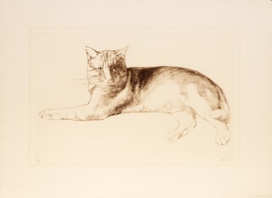 Bettina Haller, Stretching Cat, Etching