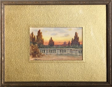 P. Price, View from Terrace of the Pincian Hill, Rome, Gouache on Paper