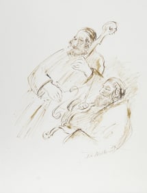 Ira Moskowitz, Two Double Bass Players, Ink on Paper