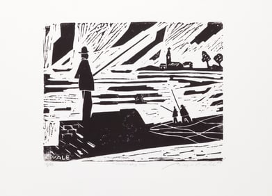 Biagio Civale, Fishermen Along the River, Linocut
