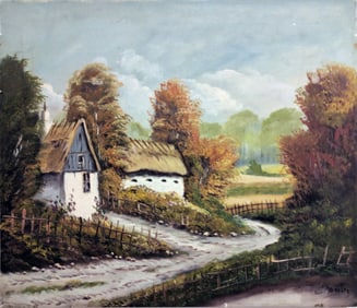 Unknown Artist, Thatched Farm House, Oil on Canvas