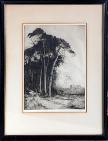 John George Mathieson, Tall Trees, Drypoint Etching