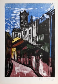 Emanoel Araujo, Street Scene with Church I from the Bahia Portfolio, Linocut