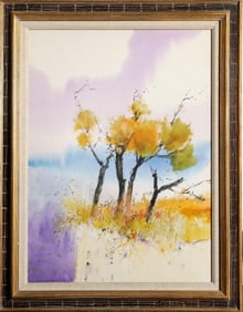 Emile Rampelberg, Three Trees, Watercolor on Paper