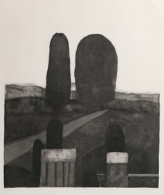 Linda Plotkin, Two Elms, Etching on Arches