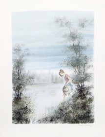 Bernard Charoy, Girl with Hat in Central Park, Lithograph