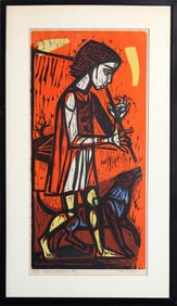 Irving Amen, Flute Player and Dog, Woodblock