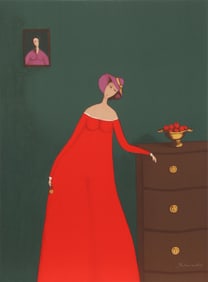 Branko Bahunek, Woman with Apples, Lithograph