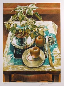 Sandra Lawrence, Poinsettia and Apples, Lithograph