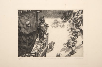 David Itchkawich, Registration Day At The Hotel de La Revolution, Etching