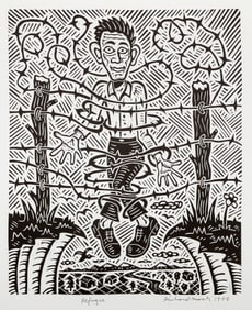 Richard Mock, Refugee, Linocut on BFK Rives