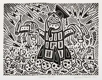 Richard Mock, Smart Bomb, Linocut on BFK Rives