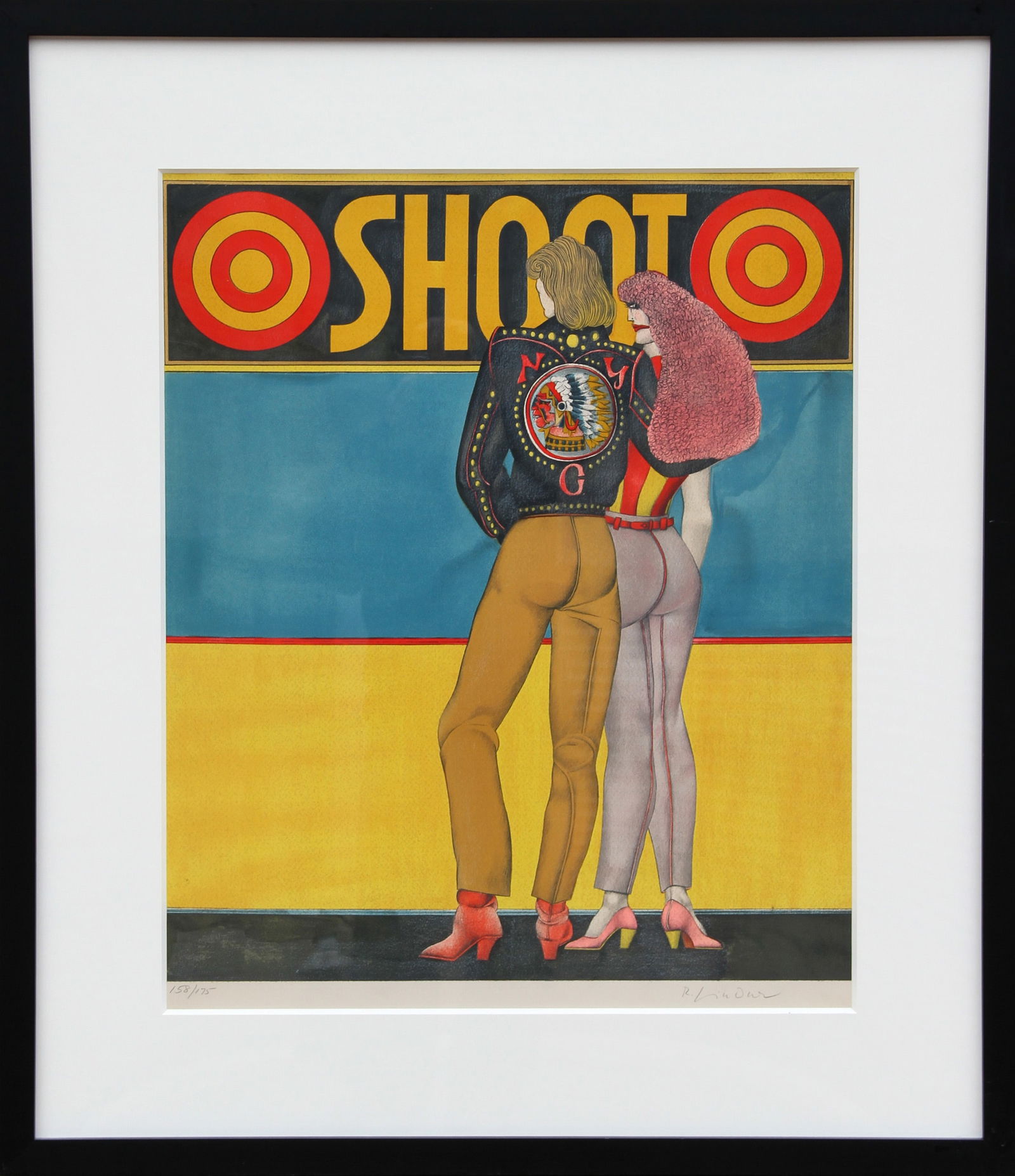 Richard Lindner, Shoot, Lithograph: Artist: Richard Lindner, German/American (1901 - 1978) Title: Shoot Year: 1969 Medium: Lithograph, signed and numbered in pencil Edition: 175 Size: 25 in. x 20 in. (63.5 cm x 50.8 cm) Frame Size: 34 x