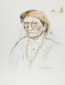 Ira Moskowitz, Native American Man - IV, Ink and Pastel on Paper