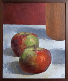 Unknown Artist, Still Life with Apples, Encaustics on Masonite