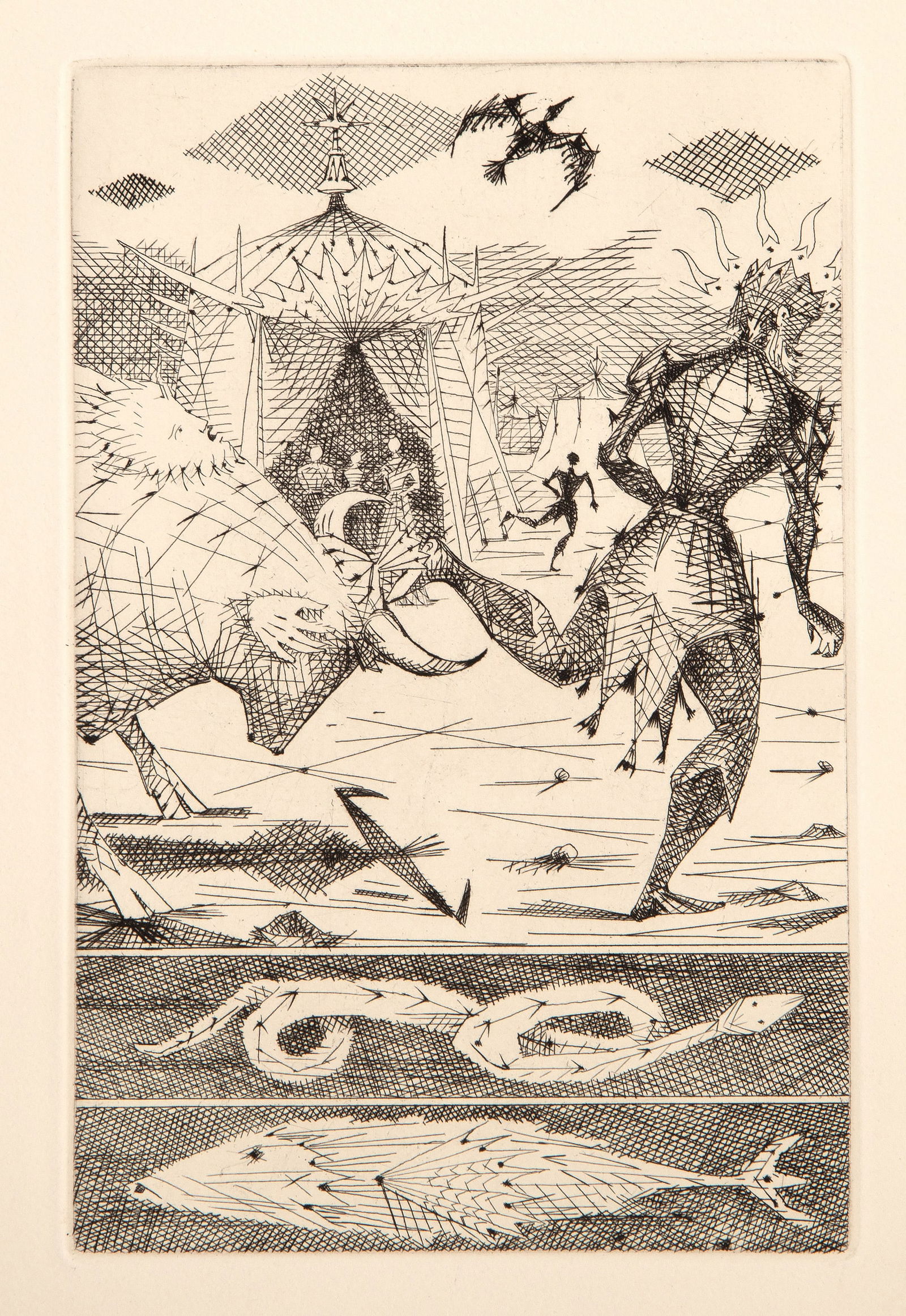 Lucien Coutaud, Le Taureau Blanc Plate VI, Etching BFK Rives: Artist: Lucien Coutaud, French (1904 - 1977) Title: Le Taureau Blanc Plate VI Year: 1956 Medium: Etching BFK Rives Image Size: 7.75 x 5 inches Size: 13 x 9.75 in. (33.02 x 24.77 cm) Publisher: L'Impri