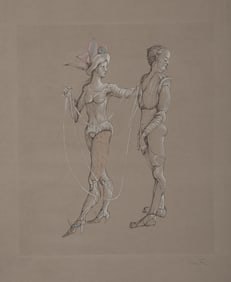 Leonor Fini, Tango, Color Etching on Roma Fabriano Italia