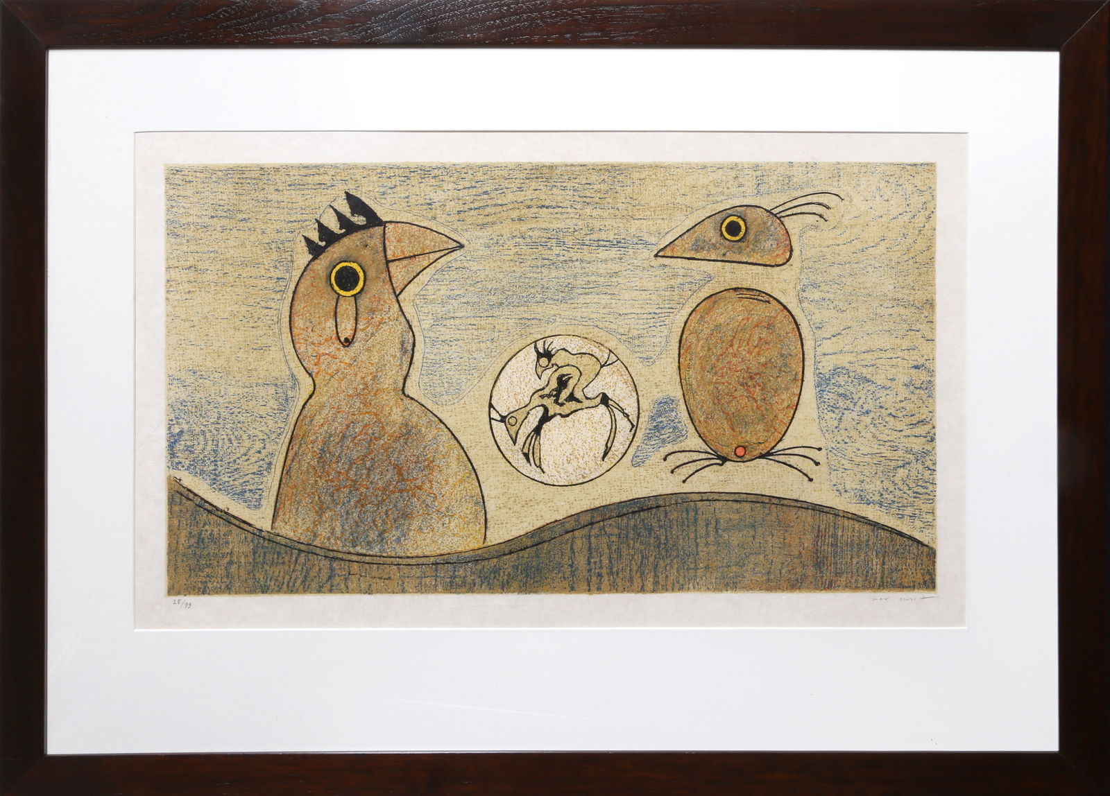 Max Ernst, Oiseaux Souterrains, Lithograph on Japon paper: Artist: Max Ernst, German (1891 - 1976) Title: Oiseaux Souterrains Year: 1975 Medium: Lithograph on Japon paper, signed and numbered in pencil Edition: 99 Image Size: 13.5 x 24.5 inches Size: 22.5 x 3