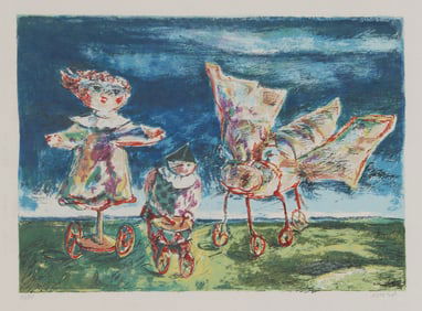 Yosl Bergner, Toys on Wheels, Lithograph