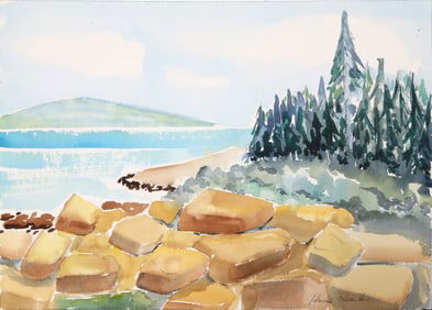 Harold Wallerstein, Lake with Trees, Watercolor on Paper