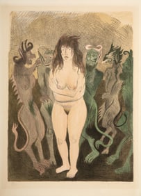 Raphael Soyer, Nude with Devils, Lithograph