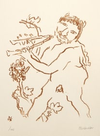 Oskar Kokoschka, Musizierender Faun, Lithograph on laid paper