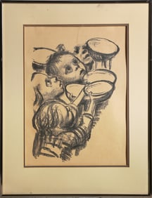 Kathe Kollwitz, Kinder halten Essensschusseln, Lithograph