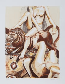 Philip Pearlstein, Two Nude Women with Lion, Lithograph