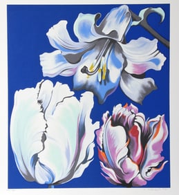 Lowell Blair Nesbitt, Flowers on Blue, Screenprint