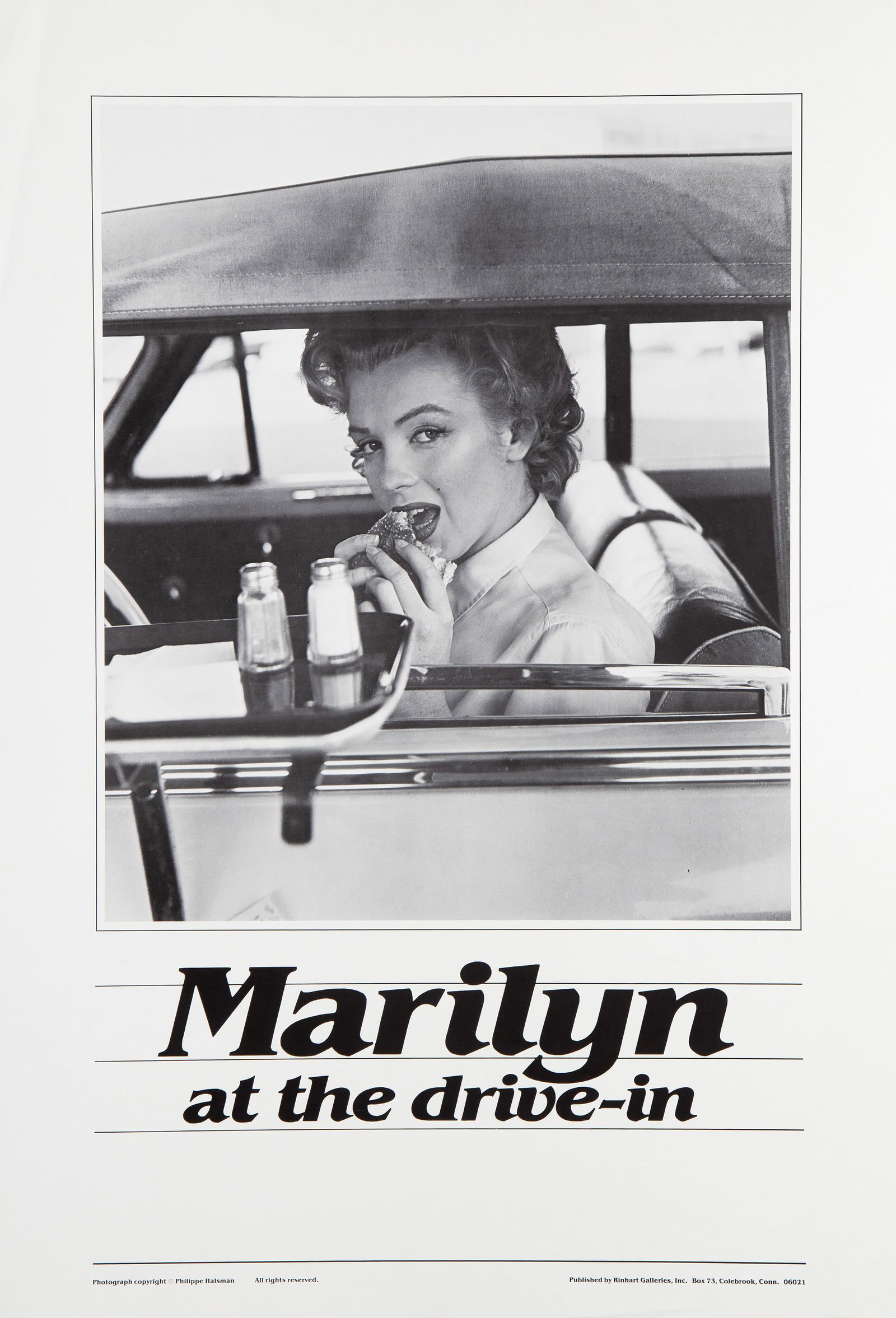Philippe Halsman, Marilyn Monroe at the Drive-In, Poster: Artist: Philippe Halsman, Russian (1906 - 1979) Title: Marilyn Monroe at the Drive-In Medium: Poster Size: 25 x 17 in. (63.5 x 43.18 cm) Publisher: Rinhart Galleries, Inc.
