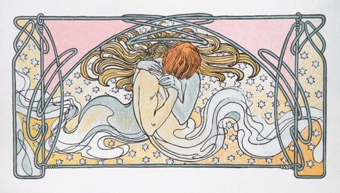 After Alphonse Mucha, Kissing Mermaids, 24, Lithographic Poster