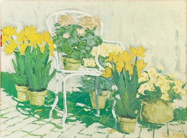 Russ Elliott, Floral Patio, Poster, mounted to board