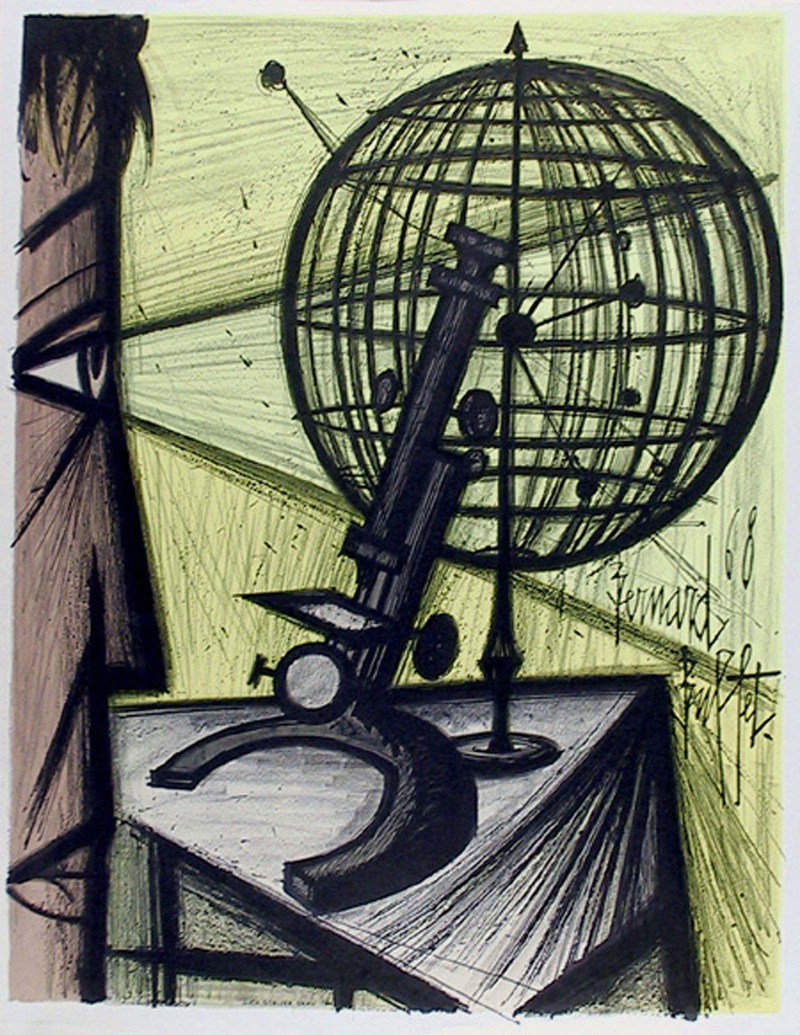 Bernard Buffet, Microscope, Lithograph Poster: Artist: Bernard Buffet, French (1928 - 1999) Title: Microscope Year: 1968 Medium: Lithograph Poster Size: 23 x 18 in. (58.42 x 45.72 cm)