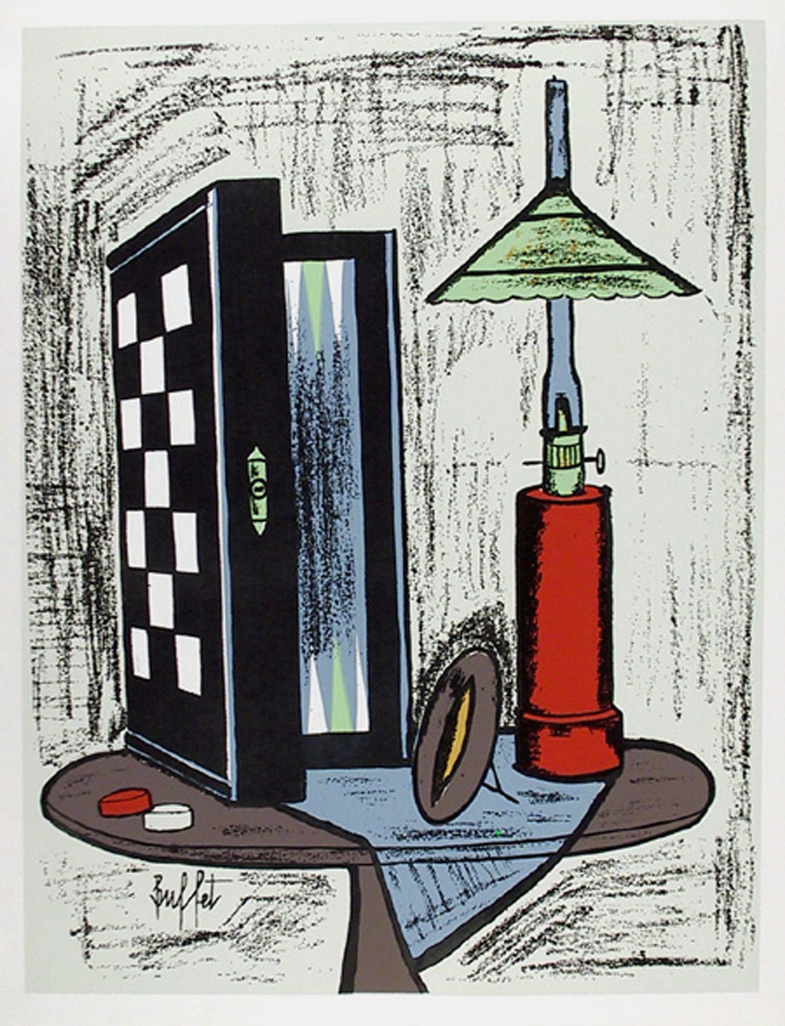 Bernard Buffet, Game Table, Lithograph Poster: Artist: Bernard Buffet, French (1928 - 1999) Title: Game Table Year: circa 1970 Medium: Lithograph Poster Size: 26 in. x 20 in. (66.04 cm x 50.8 cm)